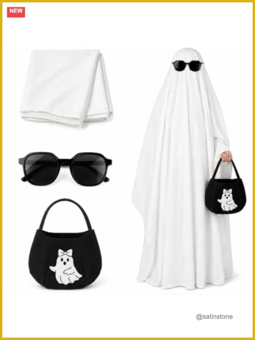 Oversized Ghost Cape Halloween Costume Set with Glasses & Handbag